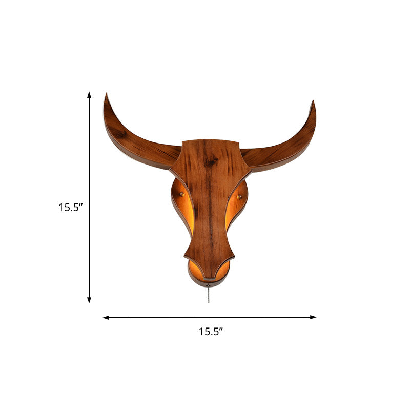 Brown One Light Sconce Light Industrial Wooden Bull Lighting Fixture for Dining Room, 16"/19.5" W Clearhalo 'Industrial wall lights' 'Industrial' 'Middle century wall lights' 'Rustic wall lights' 'Tiffany' 'Wall Lamps & Sconces' 'Wall Lights' Lighting' 151532