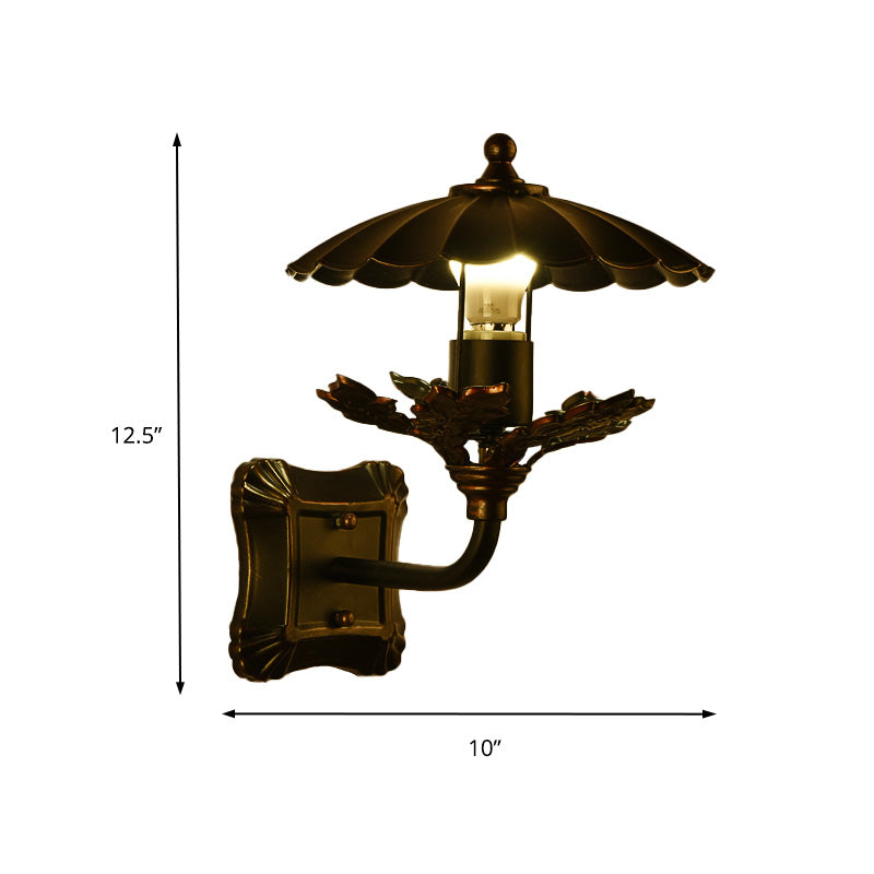 Metal Bronze Sconce Light Cone 1-Light Industrial Wall Lamp with Leaf Decoration and Square Backplate Clearhalo 'Art deco wall lights' 'Cast Iron' 'Glass' 'Industrial wall lights' 'Industrial' 'Middle century wall lights' 'Modern' 'Rustic wall lights' 'Tiffany' 'Traditional wall lights' 'Wall Lamps & Sconces' 'Wall Lights' Lighting' 151548