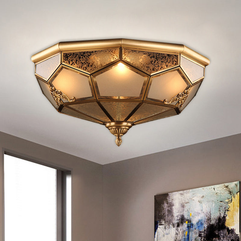 14"/18" Wide 3/4-Head Ceiling Light Traditional Printed Bowl Opal Glass Flush Mount Fixture in Brass Brass Clearhalo 'Ceiling Lights' 'Close To Ceiling Lights' 'Close to ceiling' 'Flush mount' Lighting' 1515483