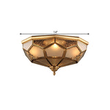 14"/18" Wide 3/4-Head Ceiling Light Traditional Printed Bowl Opal Glass Flush Mount Fixture in Brass Clearhalo 'Ceiling Lights' 'Close To Ceiling Lights' 'Close to ceiling' 'Flush mount' Lighting' 1515486