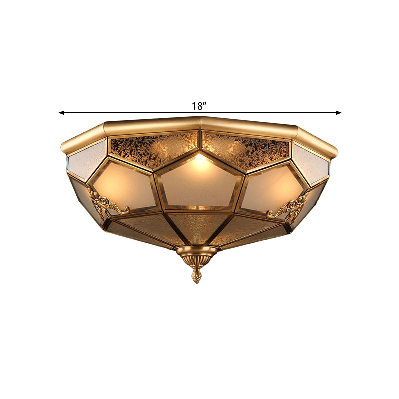14"/18" Wide 3/4-Head Ceiling Light Traditional Printed Bowl Opal Glass Flush Mount Fixture in Brass Clearhalo 'Ceiling Lights' 'Close To Ceiling Lights' 'Close to ceiling' 'Flush mount' Lighting' 1515487