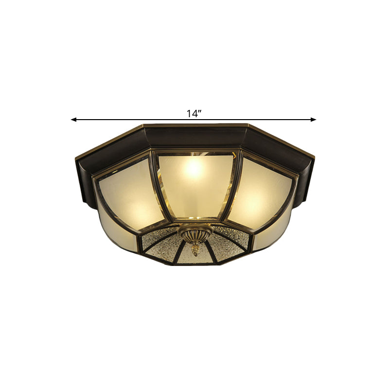 Concave Bowl Sitting Room Flush Mount Vintage Frosted and Ripple Glass 3/4-Bulb Black Ceiling Fixture, 14"/18" Width