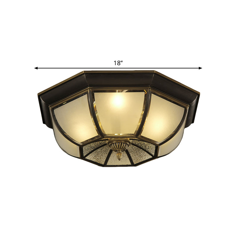Concave Bowl Sitting Room Flush Mount Vintage Frosted and Ripple Glass 3/4-Bulb Black Ceiling Fixture, 14"/18" Width