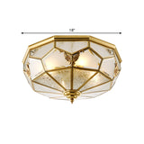 Cream Glass Brass Flush Light Fixture Domed 3/4 Bulbs Farmhouse Ceiling Mounted Lighting, 14"/18" Wide
