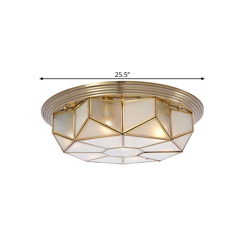 Brass Geometric Flush Mount Rural Style Opal Glass 6 Bulbs Living Room Ceiling Light Fixture