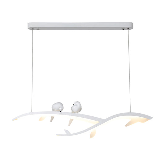 White Branch LED Island Light Modern 27"/37.5" Wide Acrylic Ceiling Pendant in Warm/White Light with Birds Clearhalo 'Ceiling Lights' 'Island Lights' Lighting' 151552