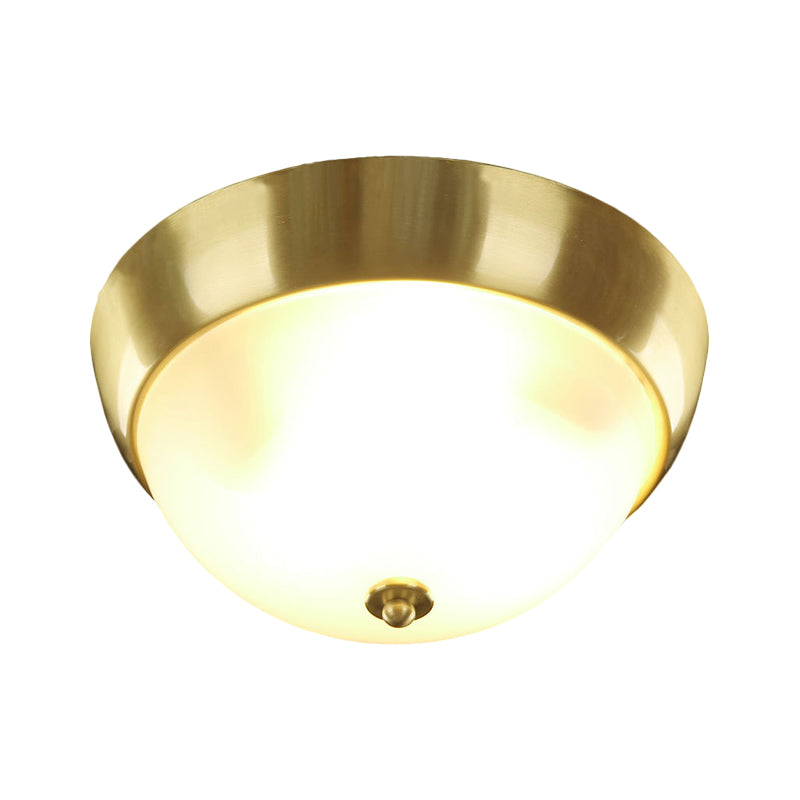 Brass 3/4-Bulb Ceiling Fixture Farmhouse Frosted Glass Dome-Shaped Flush Mount Light, 12"/16" Width