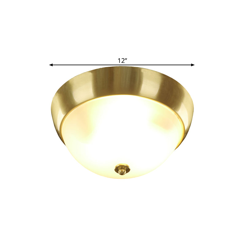 Brass 3/4-Bulb Ceiling Fixture Farmhouse Frosted Glass Dome-Shaped Flush Mount Light, 12"/16" Width