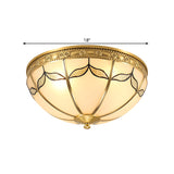 14"/18" W Countryside Domed Flush Lamp 3/4 Lights Milky Glass Ceiling Mounted Fixture with Leaf Pattern in Brass Clearhalo 'Ceiling Lights' 'Close To Ceiling Lights' 'Close to ceiling' 'Flush mount' Lighting' 1515546