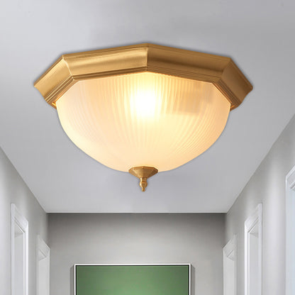 Ridged Dome Bedroom Ceiling Flush Cottage Cream Glass 12.5"/15" Wide 2/3-Head Brass Flush Mount Fixture Brass Clearhalo 'Ceiling Lights' 'Close To Ceiling Lights' 'Close to ceiling' 'Flush mount' Lighting' 1515547