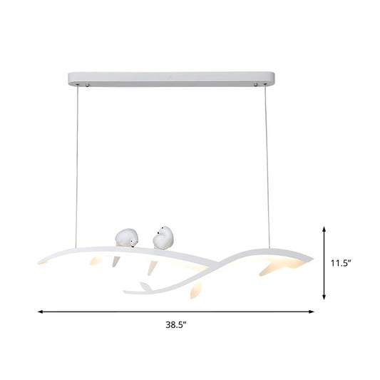 White Branch LED Island Light Modern 27"/37.5" Wide Acrylic Ceiling Pendant in Warm/White Light with Birds Clearhalo 'Ceiling Lights' 'Island Lights' Lighting' 151554