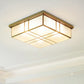 2-Bulb Cubic Flush Mount Lamp Warehouse Brass Opal Glass Ceiling Light Fixture for Bedroom Clearhalo 'Ceiling Lights' 'Close To Ceiling Lights' 'Close to ceiling' 'Flush mount' Lighting' 1515553