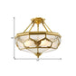 Opaline Glass Brass Semi Flush Mount Faceted Dome 3/4 Lights Country Printed Close to Ceiling Lamp, 14"/18" Width Clearhalo 'Ceiling Lights' 'Close To Ceiling Lights' 'Close to ceiling' 'Glass shade' 'Glass' 'Semi-flushmount' Lighting' 1515568