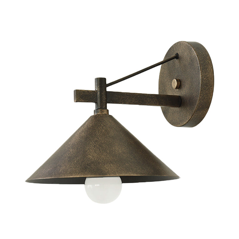 1 Light Metal Wall Sconce Light Industrial Aged Silver/Bronze Cone Dining Room Lighting Fixture Clearhalo 'Art deco wall lights' 'Cast Iron' 'Glass' 'Industrial wall lights' 'Industrial' 'Middle century wall lights' 'Modern' 'Rustic wall lights' 'Tiffany' 'Traditional wall lights' 'Wall Lamps & Sconces' 'Wall Lights' Lighting' 151558