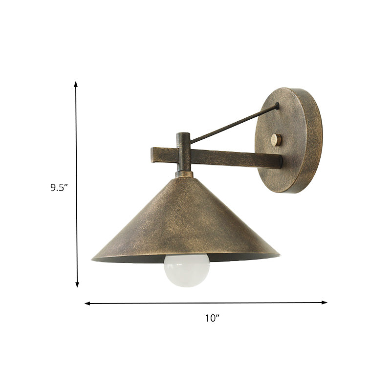 1 Light Metal Wall Sconce Light Industrial Aged Silver/Bronze Cone Dining Room Lighting Fixture Clearhalo 'Art deco wall lights' 'Cast Iron' 'Glass' 'Industrial wall lights' 'Industrial' 'Middle century wall lights' 'Modern' 'Rustic wall lights' 'Tiffany' 'Traditional wall lights' 'Wall Lamps & Sconces' 'Wall Lights' Lighting' 151559