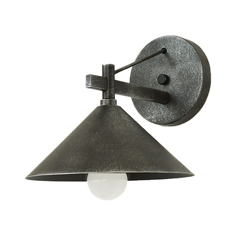 1 Light Metal Wall Sconce Light Industrial Aged Silver/Bronze Cone Dining Room Lighting Fixture Clearhalo 'Art deco wall lights' 'Cast Iron' 'Glass' 'Industrial wall lights' 'Industrial' 'Middle century wall lights' 'Modern' 'Rustic wall lights' 'Tiffany' 'Traditional wall lights' 'Wall Lamps & Sconces' 'Wall Lights' Lighting' 151562