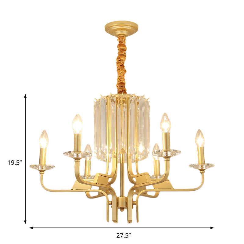 4/6/8 Lights Brass Hanging Ceiling Light Vintage Metallic Bare Bulb Hanging Chandelier Lamp with Crystal Deco Clearhalo 'Ceiling Lights' 'Chandeliers' 'Modern Chandeliers' 'Modern' Lighting' 151575