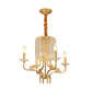 4/6/8 Lights Brass Hanging Ceiling Light Vintage Metallic Bare Bulb Hanging Chandelier Lamp with Crystal Deco Clearhalo 'Ceiling Lights' 'Chandeliers' 'Modern Chandeliers' 'Modern' Lighting' 151578