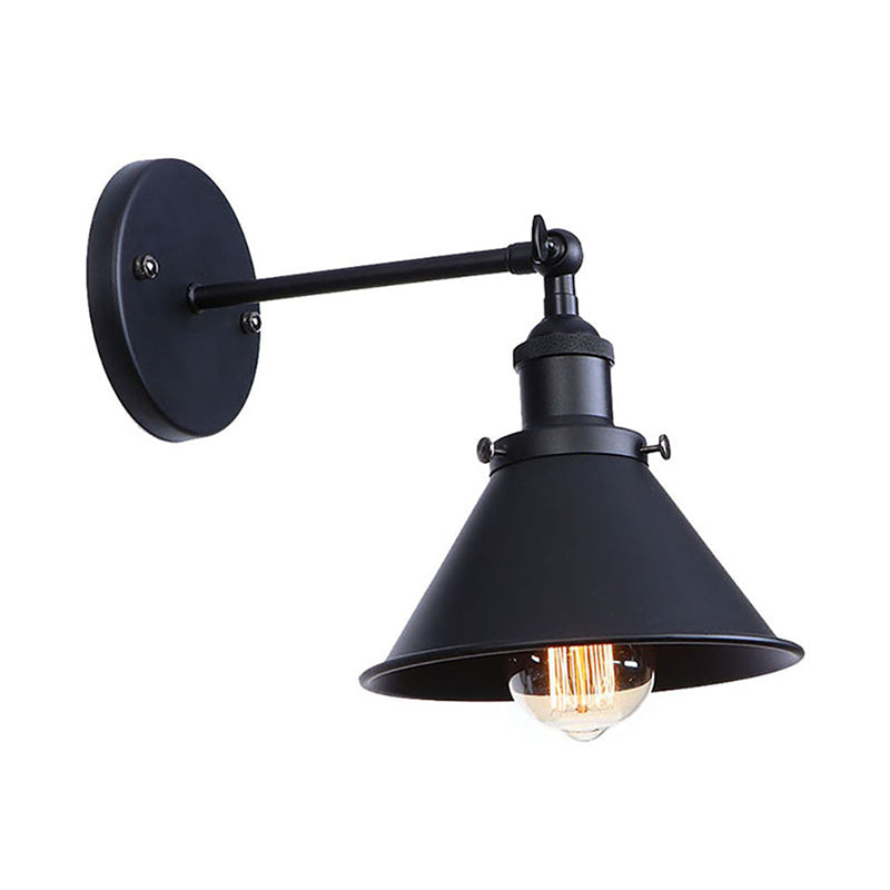 Black/Brass Finish Flared Sconce Light Fixture Industrial Metal 1 Bulb Bedroom Wall Light, 7"/8.5" Width Black Clearhalo 'Art deco wall lights' 'Cast Iron' 'Glass' 'Industrial wall lights' 'Industrial' 'Middle century wall lights' 'Modern' 'Rustic wall lights' 'Tiffany' 'Traditional wall lights' 'Wall Lamps & Sconces' 'Wall Lights' Lighting' 15160