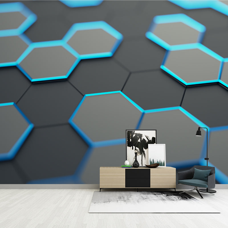 Cool 3D Honeycomb Wallpaper Mural for Bedroom Geometrical Wall Covering, Size Optional Grey Clearhalo 'Wall Decor' 'Wall Mural' 1516029