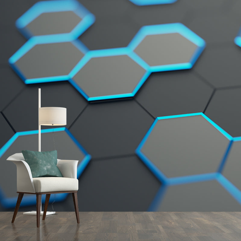Cool 3D Honeycomb Wallpaper Mural for Bedroom Geometrical Wall Covering, Size Optional Clearhalo 'Wall Decor' 'Wall Mural' 1516030
