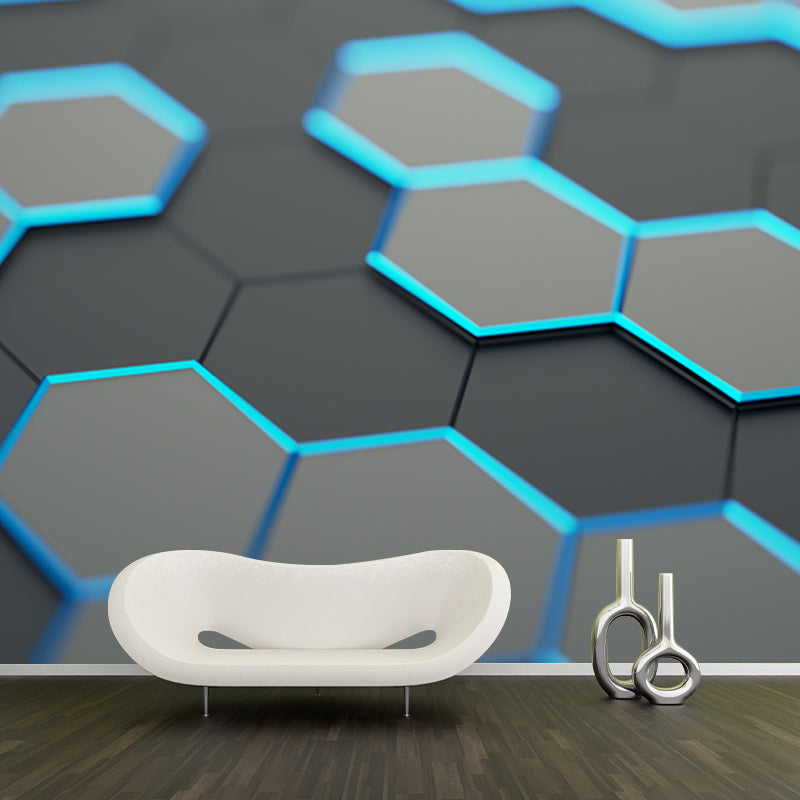 Cool 3D Honeycomb Wallpaper Mural for Bedroom Geometrical Wall Covering, Size Optional Clearhalo 'Wall Decor' 'Wall Mural' 1516031
