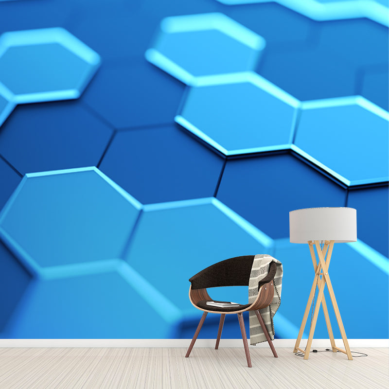 Cool 3D Honeycomb Wallpaper Mural for Bedroom Geometrical Wall Covering, Size Optional Clearhalo 'Wall Decor' 'Wall Mural' 1516036