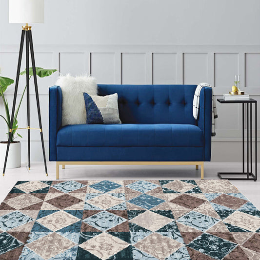 Moroccan Living Room Rug Colorful Flower Leaf Diamond Pattern Carpet Polyester Anti-Slip Area Rug Brown