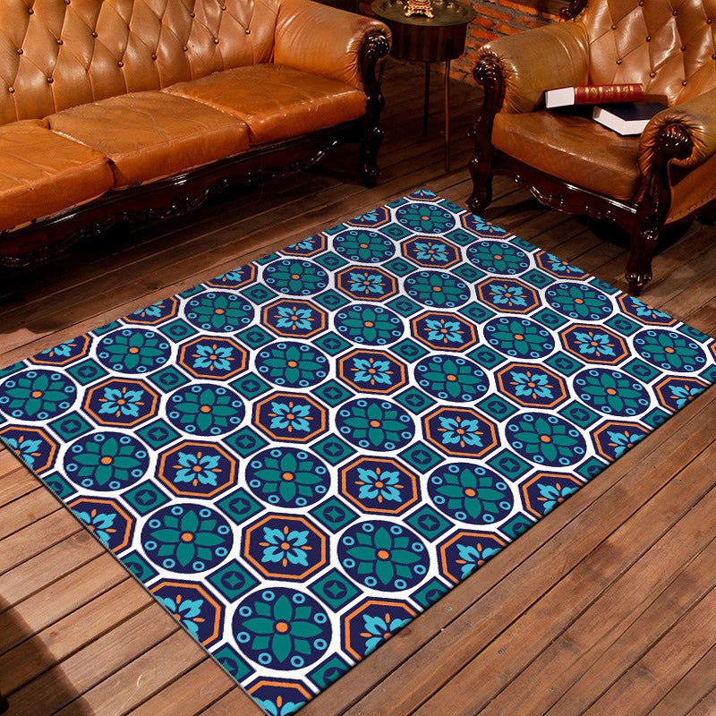 Oriental Geometry Flower Pattern Rug in Green Moroccan Rug Polyester Non-Slip Backing Area Rug for Bedroom Clearhalo 'Area Rug' 'Moroccan' 'Rugs' Rug' 1516108