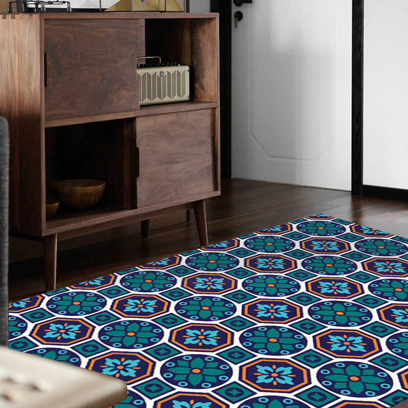 Oriental Geometry Flower Pattern Rug in Green Moroccan Rug Polyester Non-Slip Backing Area Rug for Bedroom Clearhalo 'Area Rug' 'Moroccan' 'Rugs' Rug' 1516109