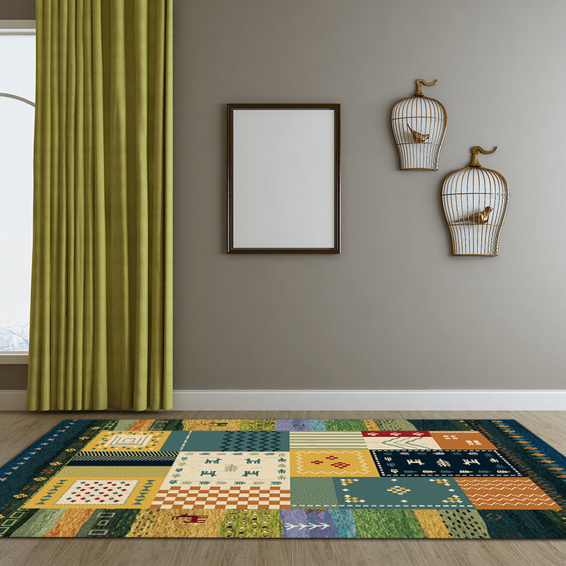 Mediterranean Moroccan Rug in Blue Deer Stripe Rhombus Pattern Area Rug Polyester Washable Area Rug for Home Decoration Yellow Clearhalo 'Area Rug' 'Moroccan' 'Rugs' Rug' 1516143