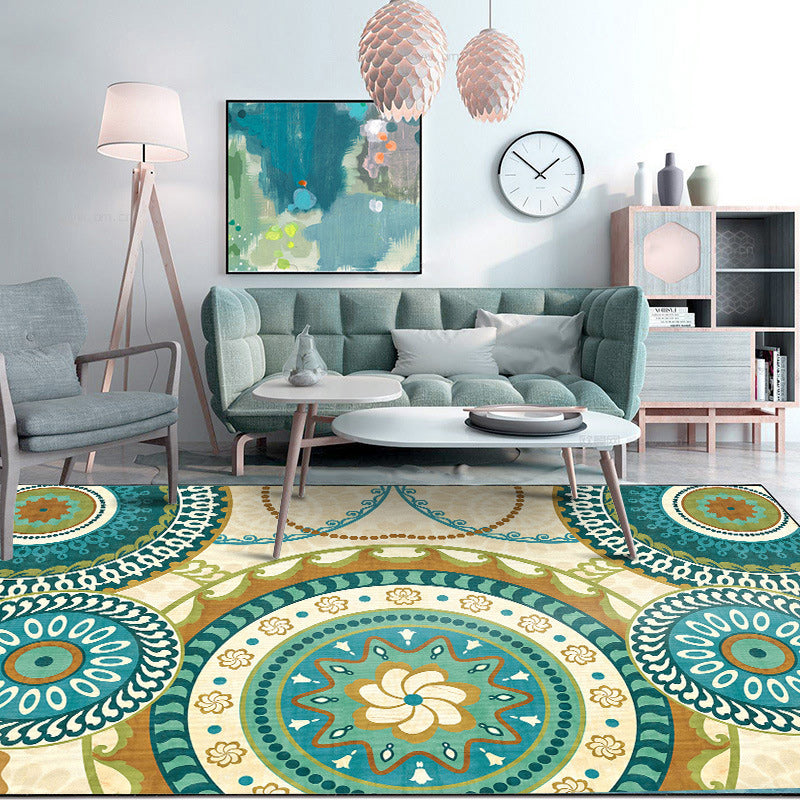 Yellow Moroccan Rug Polyester Flower Circle Dots Pattern Area Rug Anti-Slip Backing Carpet for Home Decoration Green Clearhalo 'Area Rug' 'Moroccan' 'Rugs' Rug' 1516149