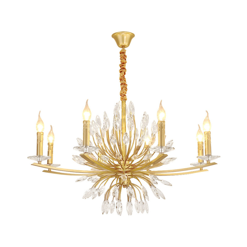 Brass Chandelier Lighting Vintage Metal 3/6/8 Heads Hanging Light Fixture with Open Bulb and Crystal Decoration Clearhalo 'Ceiling Lights' 'Chandeliers' 'Modern Chandeliers' 'Modern' Lighting' 151615