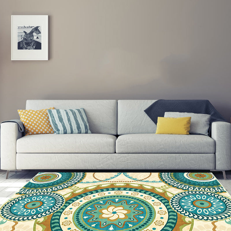 Yellow Moroccan Rug Polyester Flower Circle Dots Pattern Area Rug Anti-Slip Backing Carpet for Home Decoration Clearhalo 'Area Rug' 'Moroccan' 'Rugs' Rug' 1516150