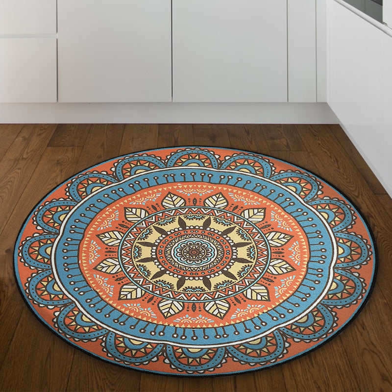 Blue and Orange Tribal Rug with Leaf Polyester Southwestern Print Rug Non-Slip Backing Area Rug for Bedroom Blue Clearhalo 'Area Rug' 'Rugs' 'Southwestern' Rug' 1516156