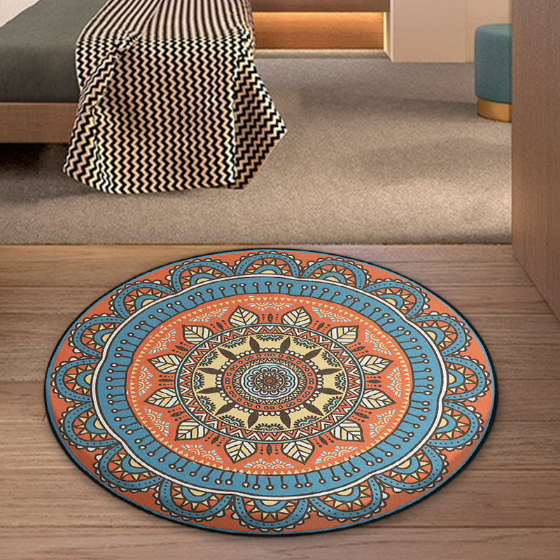 Blue and Orange Tribal Rug with Leaf Polyester Southwestern Print Rug Non-Slip Backing Area Rug for Bedroom Clearhalo 'Area Rug' 'Rugs' 'Southwestern' Rug' 1516157
