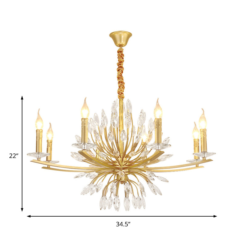 Brass Chandelier Lighting Vintage Metal 3/6/8 Heads Hanging Light Fixture with Open Bulb and Crystal Decoration Clearhalo 'Ceiling Lights' 'Chandeliers' 'Modern Chandeliers' 'Modern' Lighting' 151616
