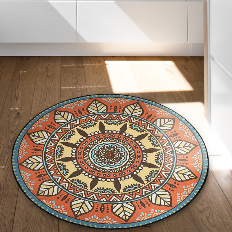 Blue and Orange Tribal Rug with Leaf Polyester Southwestern Print Rug Non-Slip Backing Area Rug for Bedroom Yellow-Red Clearhalo 'Area Rug' 'Rugs' 'Southwestern' Rug' 1516163