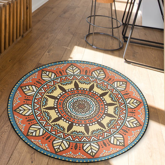 Blue and Orange Tribal Rug with Leaf Polyester Southwestern Print Rug Non-Slip Backing Area Rug for Bedroom Clearhalo 'Area Rug' 'Rugs' 'Southwestern' Rug' 1516164