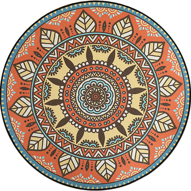 Blue and Orange Tribal Rug with Leaf Polyester Southwestern Print Rug Non-Slip Backing Area Rug for Bedroom Clearhalo 'Area Rug' 'Rugs' 'Southwestern' Rug' 1516165