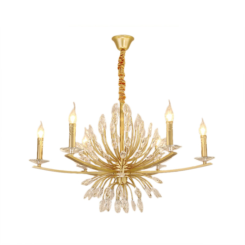 Brass Chandelier Lighting Vintage Metal 3/6/8 Heads Hanging Light Fixture with Open Bulb and Crystal Decoration Clearhalo 'Ceiling Lights' 'Chandeliers' 'Modern Chandeliers' 'Modern' Lighting' 151621