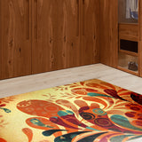 Boho Paisley Rug in Yellow Bohemian Rug Polyester Non-Slip Backing Rug for Bedroom