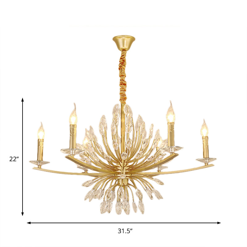 Brass Chandelier Lighting Vintage Metal 3/6/8 Heads Hanging Light Fixture with Open Bulb and Crystal Decoration Clearhalo 'Ceiling Lights' 'Chandeliers' 'Modern Chandeliers' 'Modern' Lighting' 151622