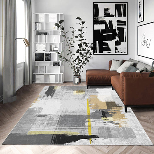 White and Yellow Funky Rug Wool Leather Striped Colorblock Rug Washable Rectangle Rug for Bedroom Clearhalo 'Area Rug' 'Modern' 'Rugs' Rug' 1516235