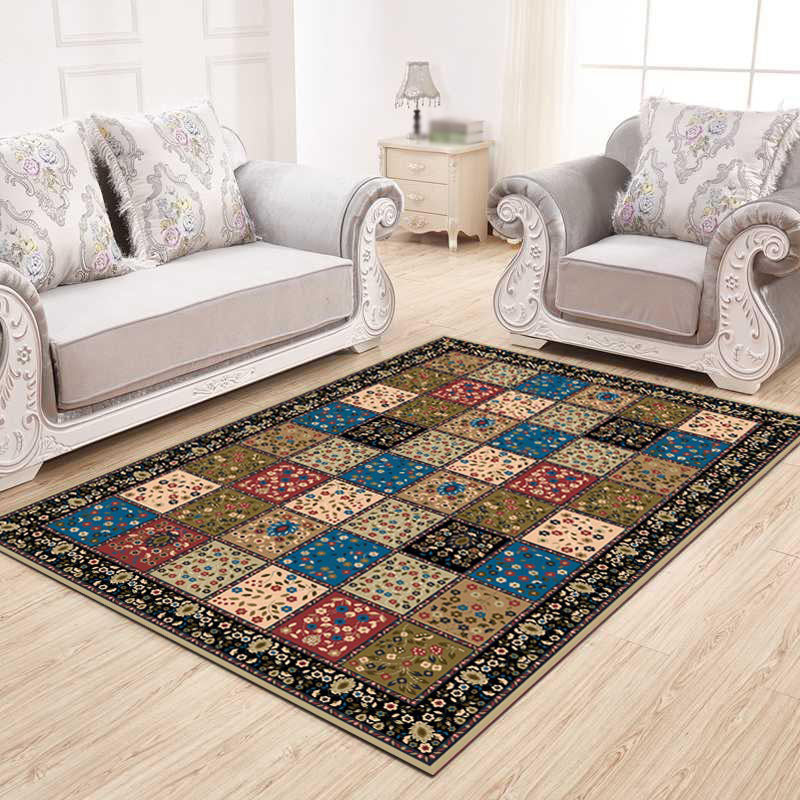 Multi-color Moroccan Rug Polyester Floral Square Pattern Rug Anti-Slip Carpet for Home Decoration Brown Clearhalo 'Area Rug' 'Moroccan' 'Rugs' Rug' 1516255