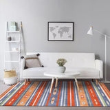 Eclectic Stripe Diamond Rug in Blue Bohemian Rug Polyester Washable Carpet for Living Room Orange Clearhalo 'Area Rug' 'Bohemian' 'Rugs' Rug' 1516277