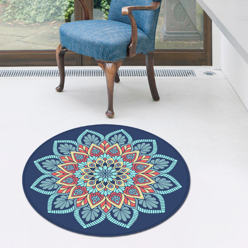 Tribal Southwestern Floral Rug Blue Polyester Rug Non-Slip Backing Area Rug for Bedroom Clearhalo 'Area Rug' 'Rugs' 'Southwestern' Rug' 1516306