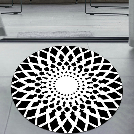 Black and White Moroccan Rug Polyester Floral Rug Non-Slip Backing Carpet for Living Room Black-White Clearhalo 'Area Rug' 'Moroccan' 'Rugs' Rug' 1516319