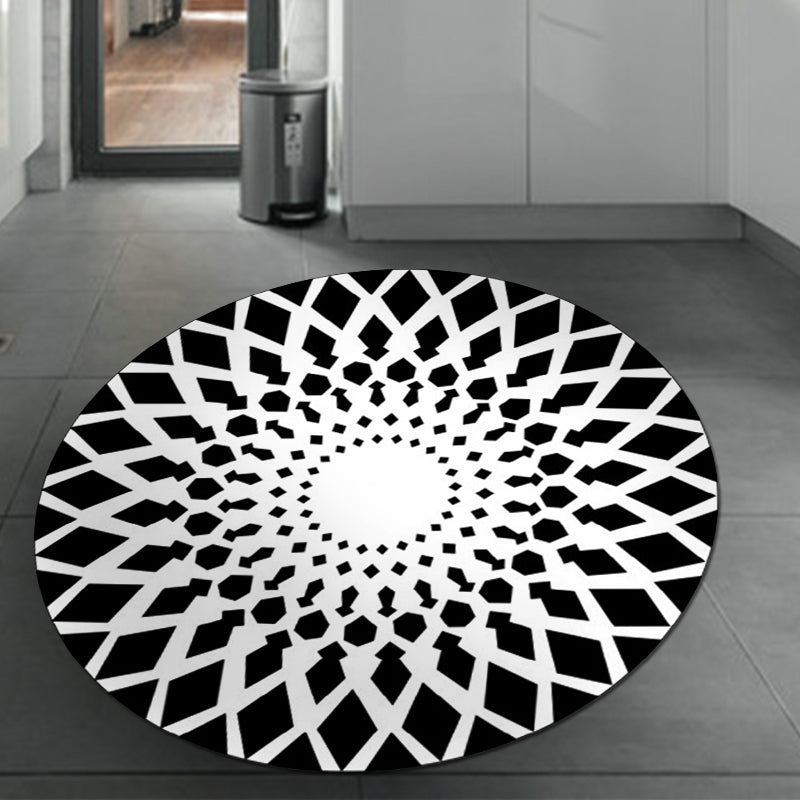 Black and White Moroccan Rug Polyester Floral Rug Non-Slip Backing Carpet for Living Room Clearhalo 'Area Rug' 'Moroccan' 'Rugs' Rug' 1516320