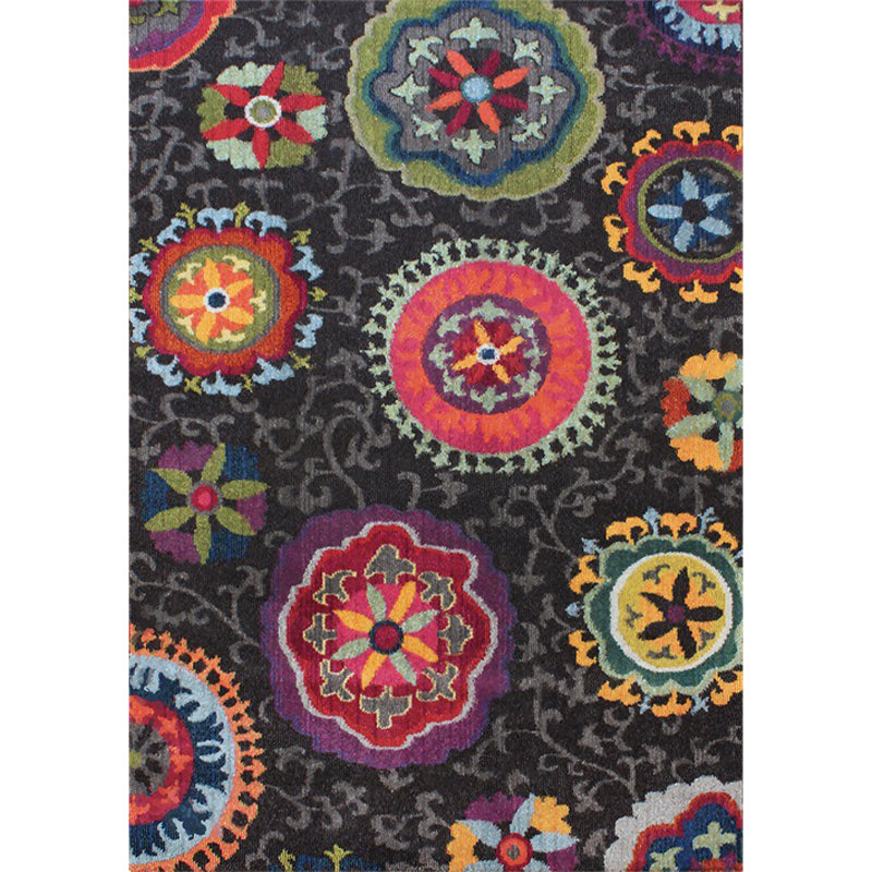 Funky Floral Vine Circle Rug in Black Bohemian Rug Polyester Non-Slip Backing Rug for Bedroom Clearhalo 'Area Rug' 'Bohemian' 'Rugs' Rug' 1516345